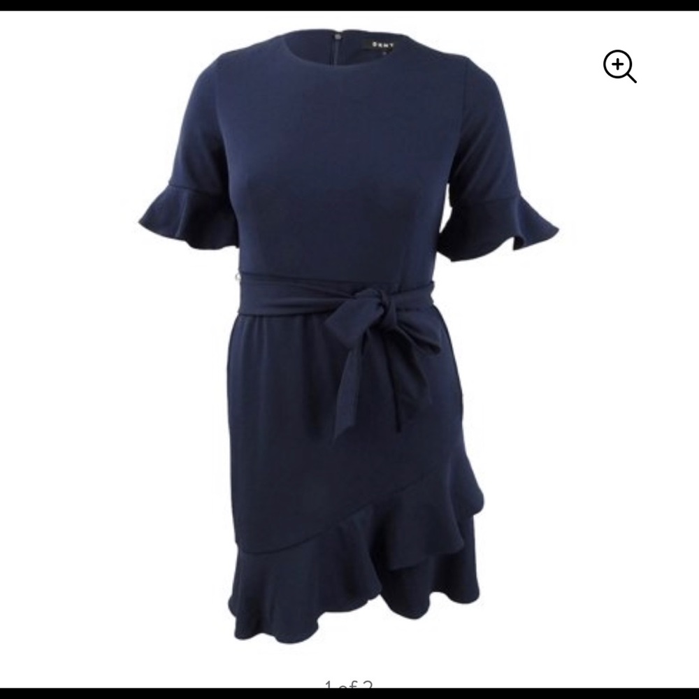 DKNY Women's Belted Ruffle-Hem Scuba Crepe Dress